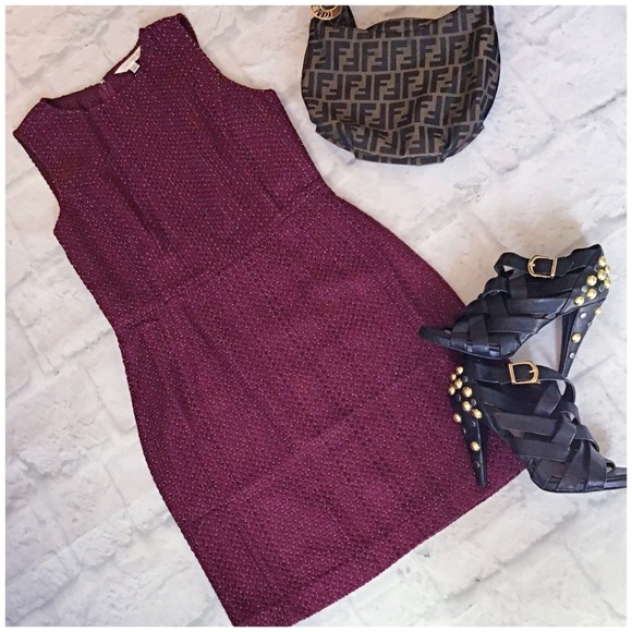 Anthropologie Dresses & Skirts - LOST APRIL Anthro Tweed Burgundy Gold Dress
